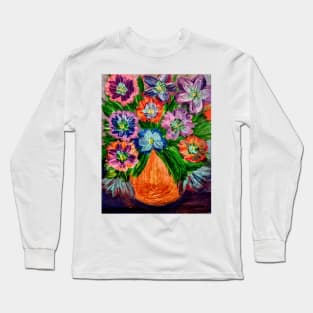 Bright fun  abstract flowers in a copper vase Long Sleeve T-Shirt